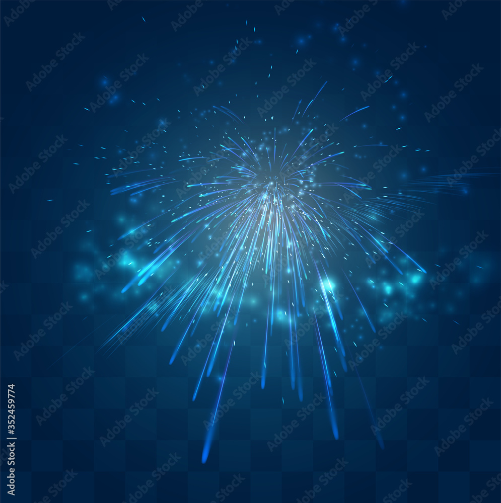 Fototapeta premium vector blue fireworks, explosion on a dark blue background with mosaic, easy editable design