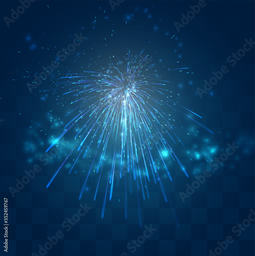vector blue fireworks, explosion on a dark blue background with mosaic, easy editable design