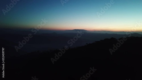 Aerial view of sunset in Cau Dat Tea Hill in Dalat, Lam Dong, Vietnam photo