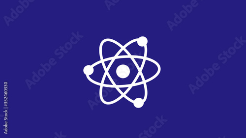 White atom icon on blue dark background,New atom icon