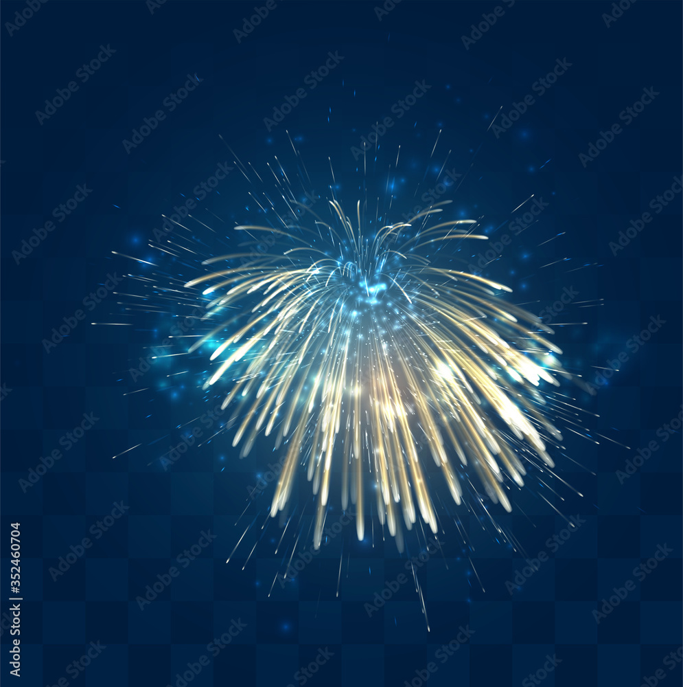 Fototapeta premium golden sparks of vector fireworks on mosaic blue background, convenient editable design element