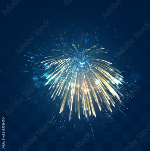 golden sparks of vector fireworks on mosaic blue background, convenient editable design element