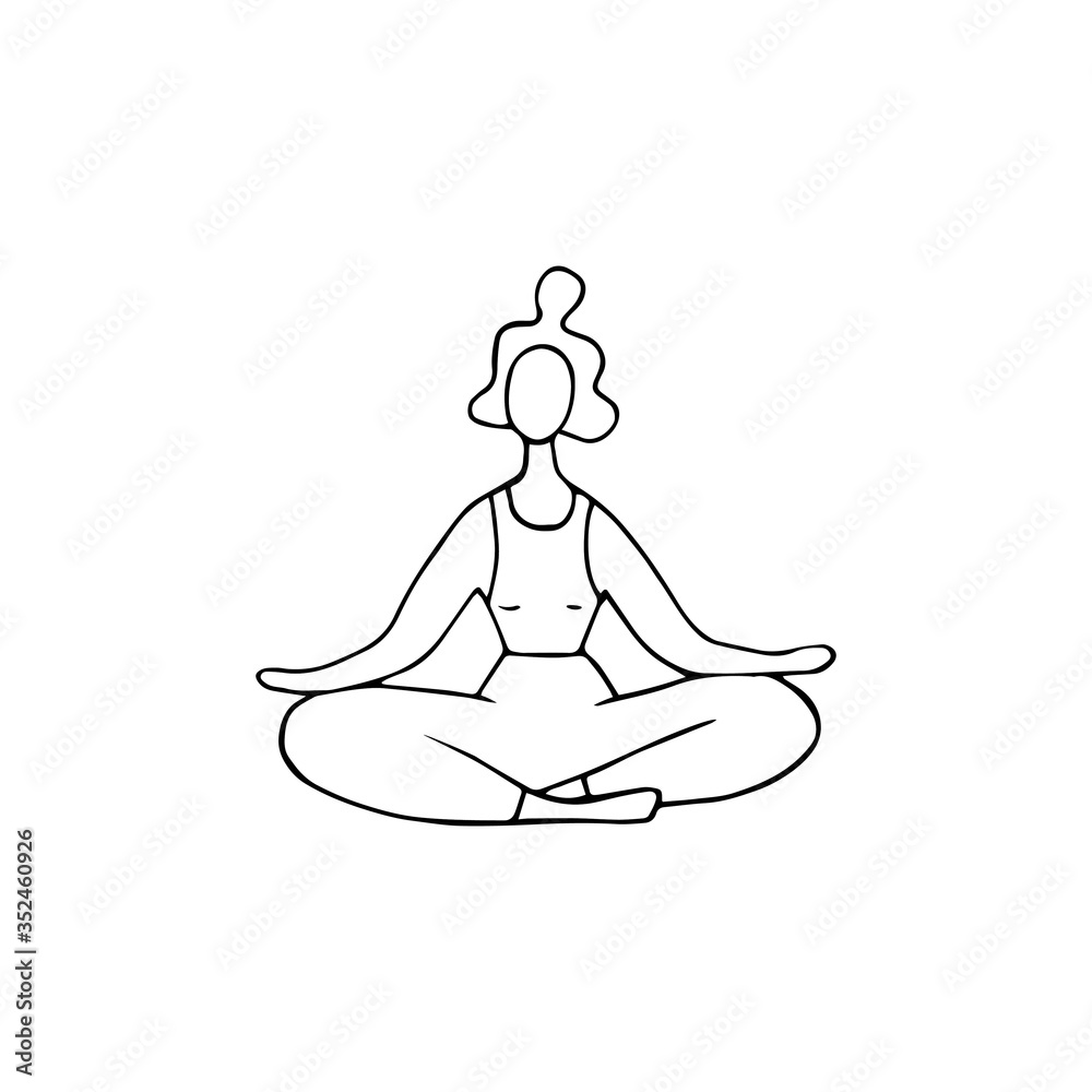 Woman doing yoga. Lotus pose. Hand drawn vector illustration Woman doing yoga. Lotus pose. Hand drawn vector illustration