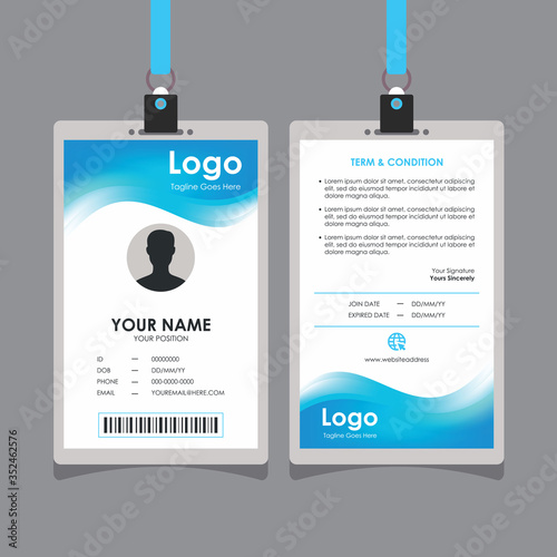 Abstract Stylish Blue White Wave Id Card Design, Professional Identity Card Template Vector for Employee and Others