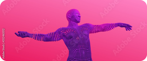 Man with raised hands to the side. Concept communication. 3d vector illustration..