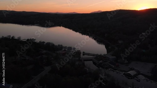 Panoramic View Of Calm Lake During Twilight in Canada - Aerial Shot photo