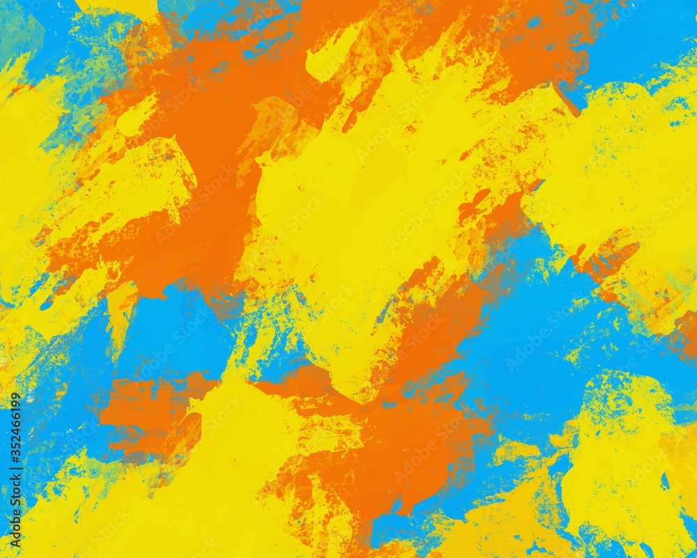 Abstract colorful art brush stroke creative design, watercolour yellow blue and orange color mix brushing art work, beautiful stain spread colour paint artist, illustration backdrop background Texture