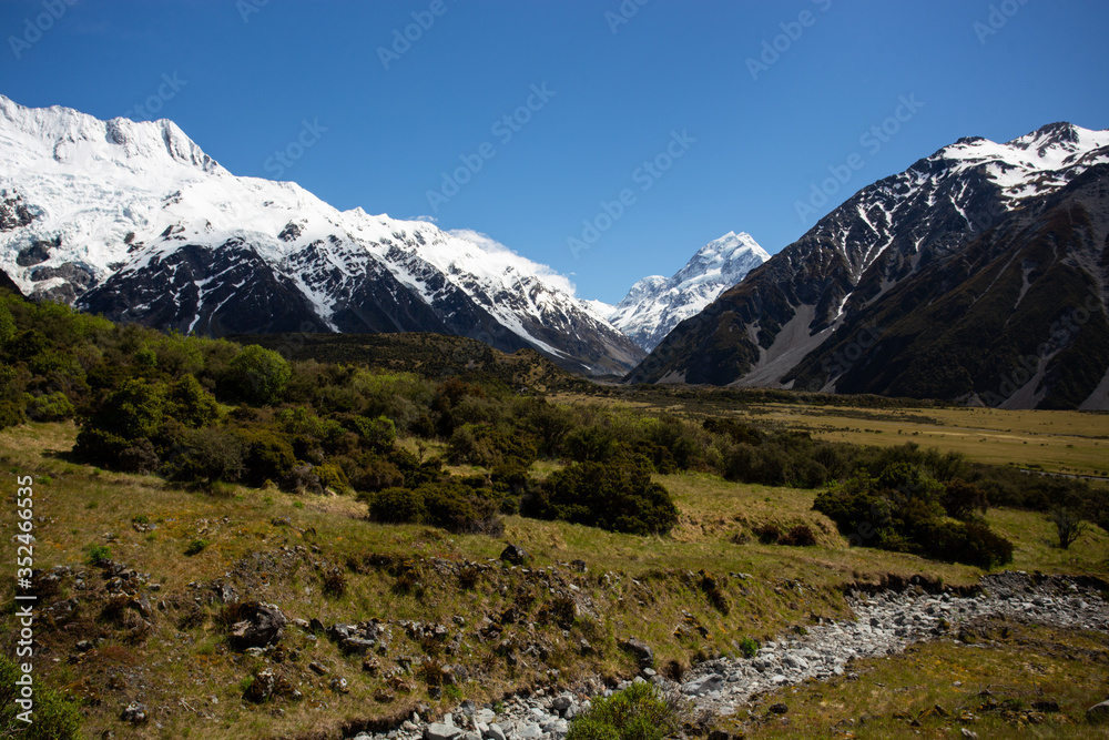 A valley road in the area of Mount Cook in New Zealand. A valley road in the area of Mount Cook in New Zealand.