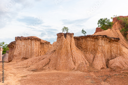 Sandstone that has been naturally eroded makes various shapes, Phrae Province, Thailand, Geology photo
