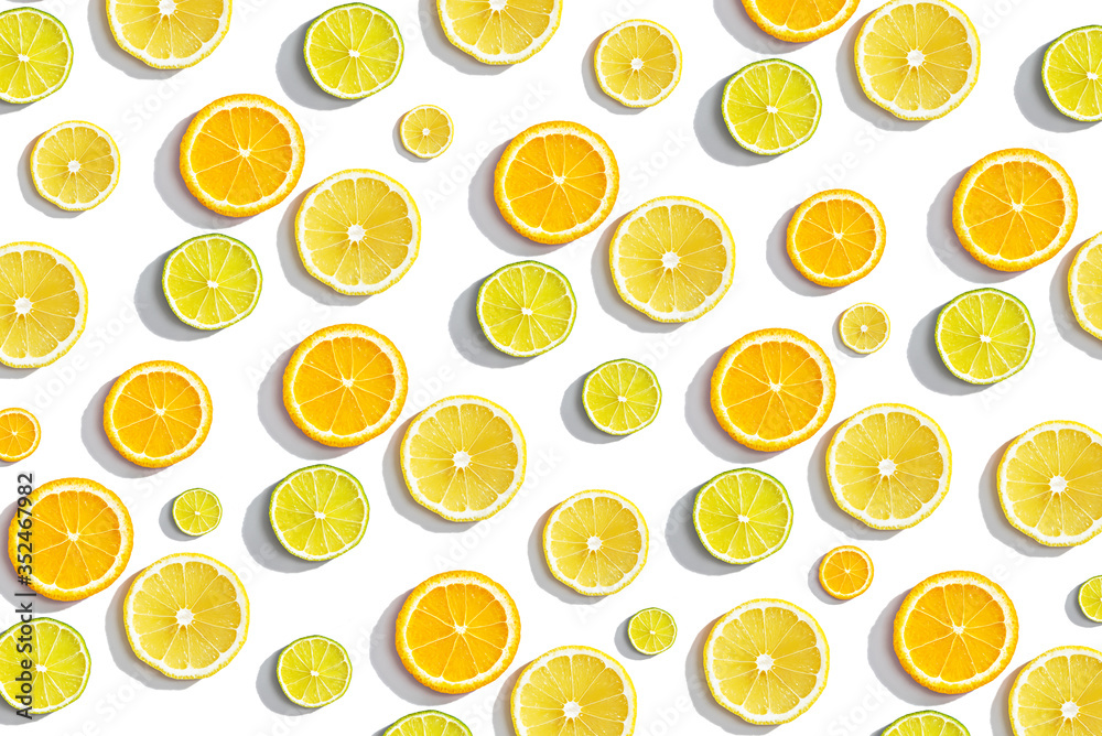slices oranges, lime on white background, summer citrus background slices oranges, lime on white background, summer citrus background