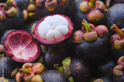 Fresh ripe mangosteen fruits, Tropical fruit photo