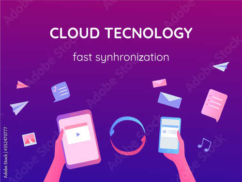 Cloud technologies. Smartphones, tablets and other gadgets sync quickly. Wireless Data Transfer