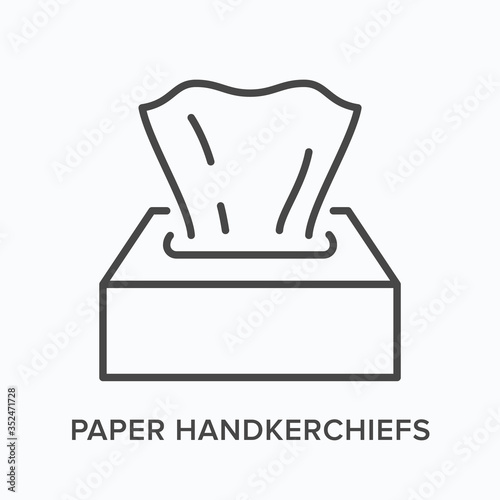 Napkin flat line icon. Vector outline illustration of dispenser with paper tissue. Hygiene thin linear pictogram