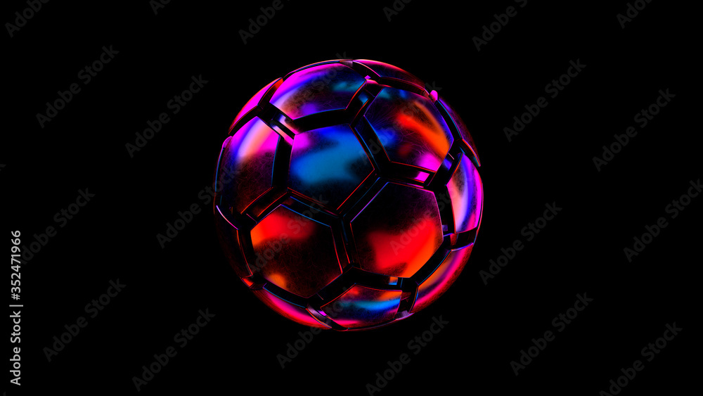 Naklejka premium Sci-fi soccer ball in futuristic cyber colors. 3d illustration.