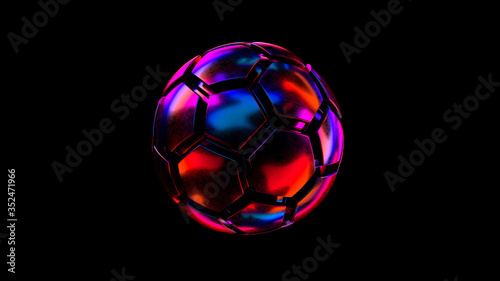 Sci-fi soccer ball in futuristic cyber colors. 3d illustration.