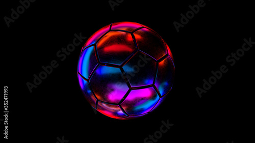 Sci-fi soccer ball in neon colors. 3d rendering.