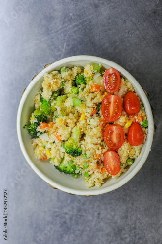 Fresh delicious meal. Broccoli, cous cous.