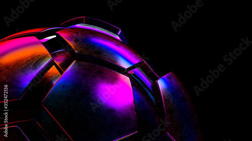 Soccer ball on black background in vivid colors. 3d rendering.