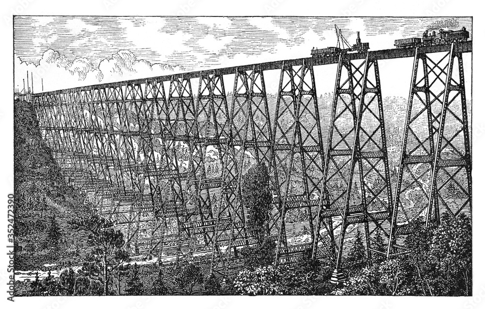 framework of bridge in pennsylvania 1901 / Antique engraved illustration from Brockhaus Konversations-Lexikon 1908

