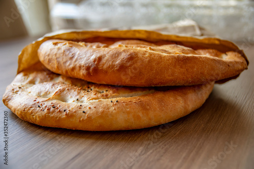 Ramadan Pita (Ramazan Pidesi) Traditional Turkish bread for holy month Ramadan.