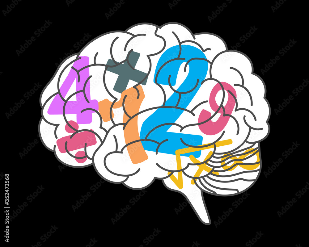 Drawing various brain theory of Multiple Logical-Mathematical Intelligence. Concept flat design vector illustration for Website Icon, Social Media, Blog Post