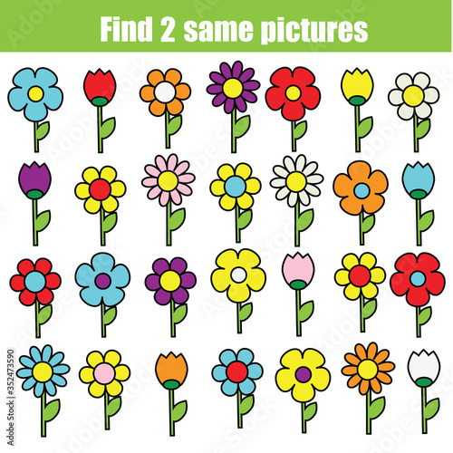 children educational game. Find the same pictures of flowers. fun for kids and toddlers