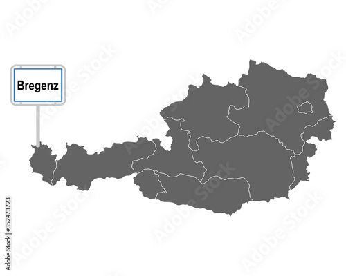Landkarte von Österreich mit Ortsschild von Bregenz © lantapix