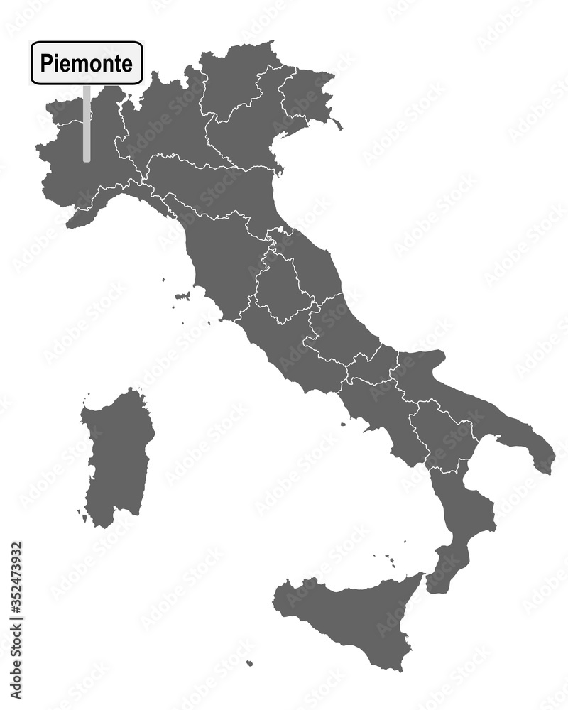 Fototapeta premium Landkarte von Italien mit Ortsschild von Piemonte