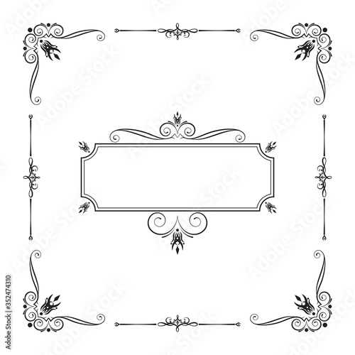 Hand drawn luxury frame. Decor border with filigree elements. Royal wedding template.  Vector isolated vintage invitation. 
