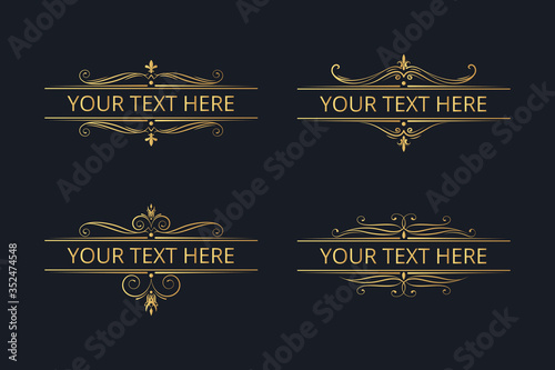 Vintage golden design collection of frames. Vector isolated gold ornate royal borders. Wedding templates. 