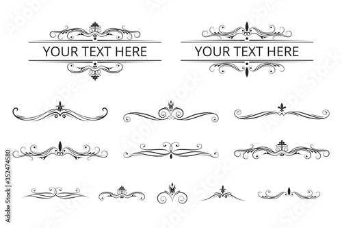 Vintage design set of frames and filigree dividers. Vector isolated ornate royal borders. Wedding templates. 