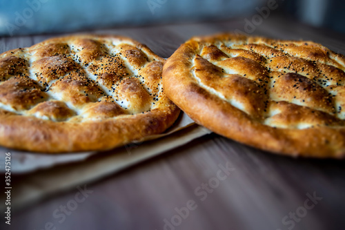 Ramadan Pita (Ramazan Pidesi) Traditional Turkish bread for holy month Ramadan. photo