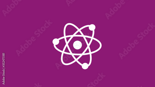 White atom icon on pink dark background,Best atom icon © MSH