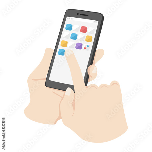 スマートフォン画面のアプリのアイコンを操作するイラスト。