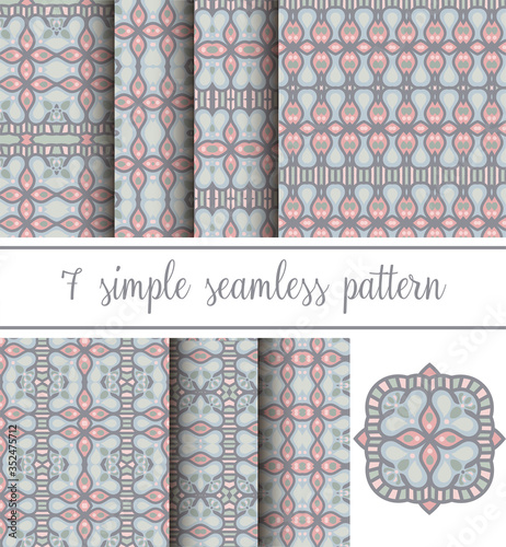 Set of seven neutral simple seamless patterns