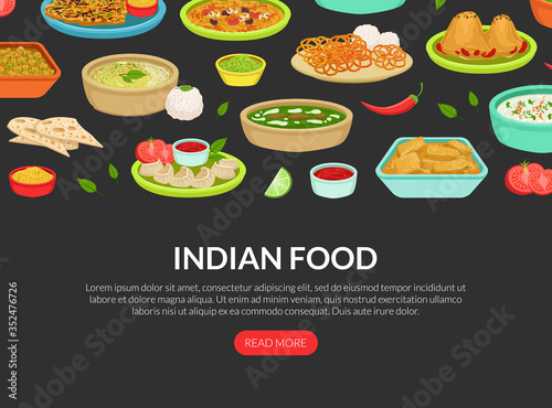 Indian Food Landing Page Template, National Tasty Dishes, Ordering Online Service, Takeaway Meal, Tasty Recipes Design Vector Illustration