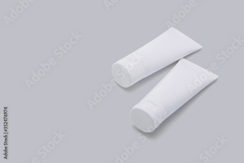 Cosmetic tube isolated on white background, mockup package of lotion or cream, product beauty and makeup, treatment skin care or acne, packaging or container, health and medicine template.