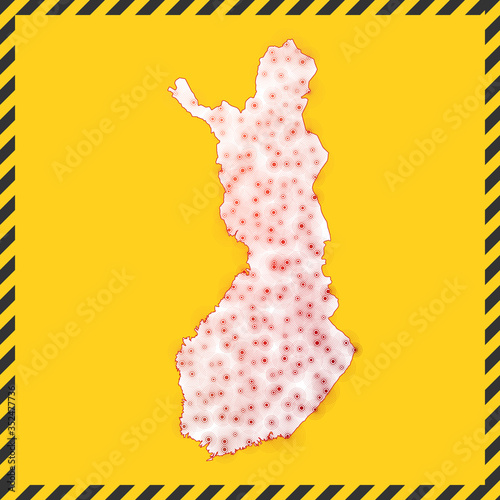 Finland closed - virus danger sign. Lockdown country icon. Black striped border around map with virus spread concept. Vector illustration.