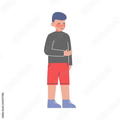 Cute Little Boy Standing and Stretching his Hand Vector Illustration