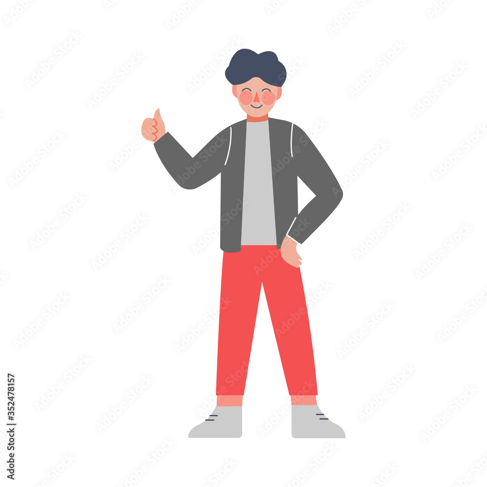 Cute Little Boy Standing and Giving Thumb Up Vector Illustration Cute Little Boy Standing and Giving Thumb Up Vector Illustration