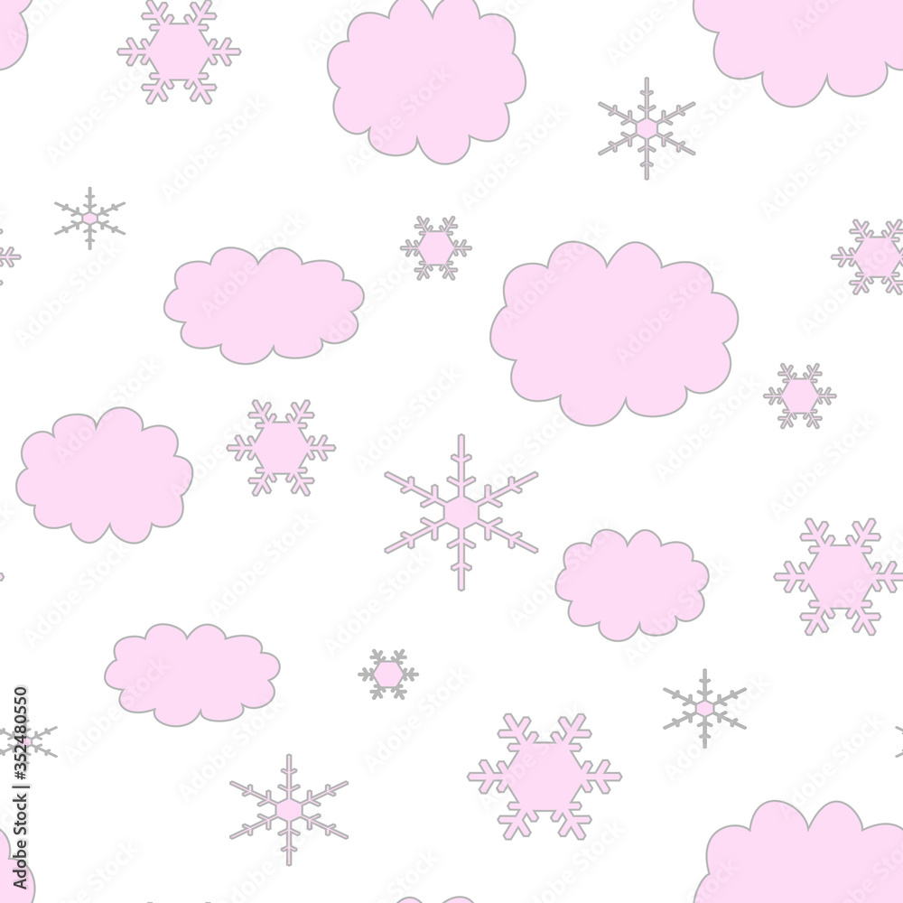 Pink snowflakes and clouds, children seamless pattern Pink snowflakes and clouds, children seamless pattern