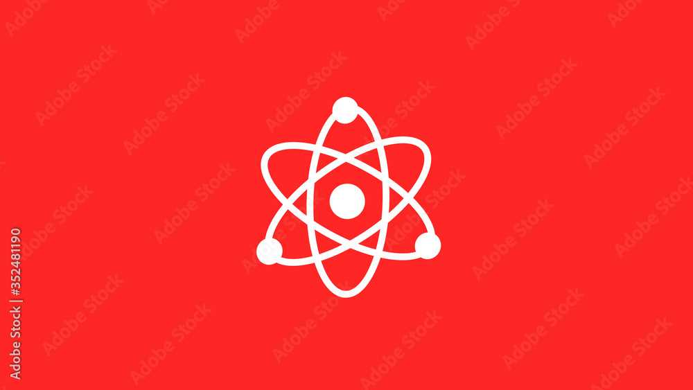 New white atom icon on red background,technology icons New white atom icon on red background,technology icons