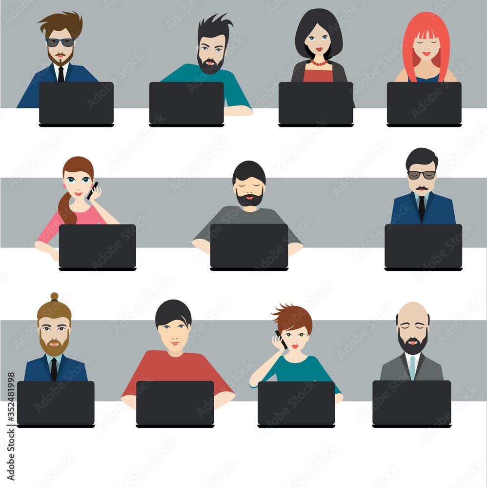 Open office. Business employers in the office . Flat vector. Open office. Business employers in the office . Flat vector.