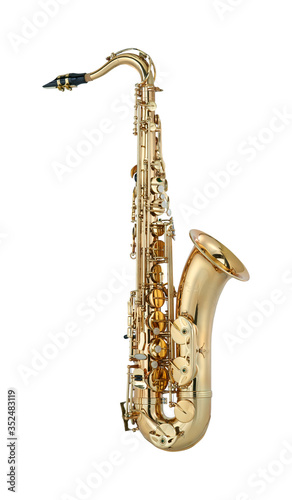 Golden Tenor Saxophone  Woodwind Music Instrument Isolated on White background