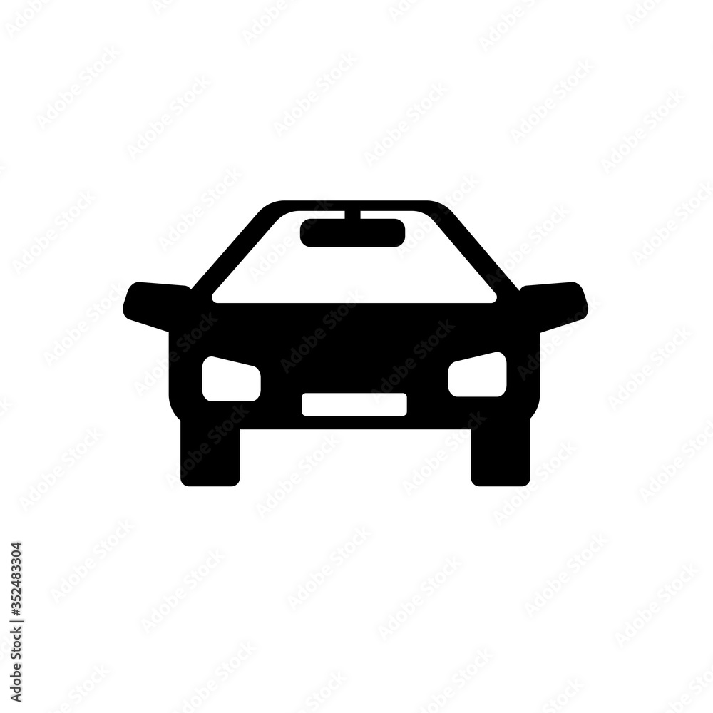 Front view of the car. Black silhouette. Icon. Vector flat illustration