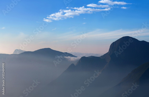 Western Ghat range of mountain at sunset from Top Station view point near Munnar, Kerala, South India