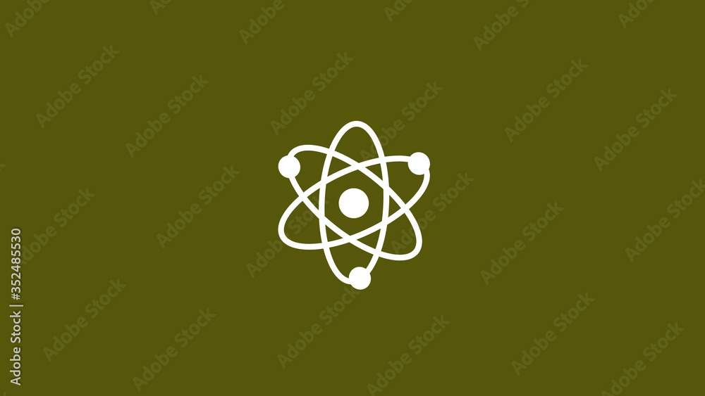 Amazing white atom icon on yellow dark background,White atom Amazing white atom icon on yellow dark background,White atom