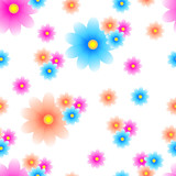 Vector seamless pattern with multi-colored flowers on a white background. Use in fabric, wrapping paper, wallpaper, bags, clothes, dishes, cases on smartphones and tablets.