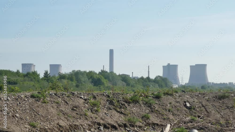 Fiddlers ferry power station above soil nature reserve horizon Fiddlers ferry power station above soil nature reserve horizon