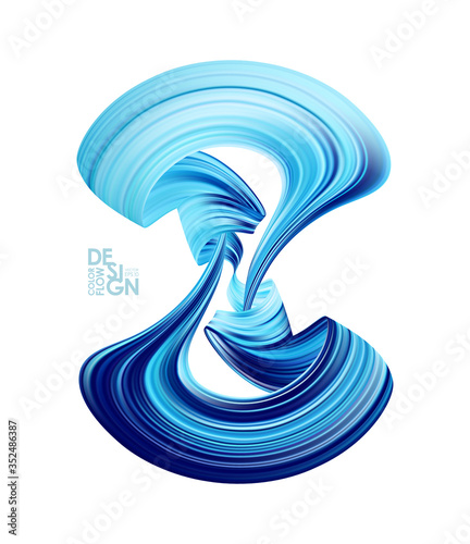 Abstract 3d blue colo brush stroke paint. Wave Liquid shape.